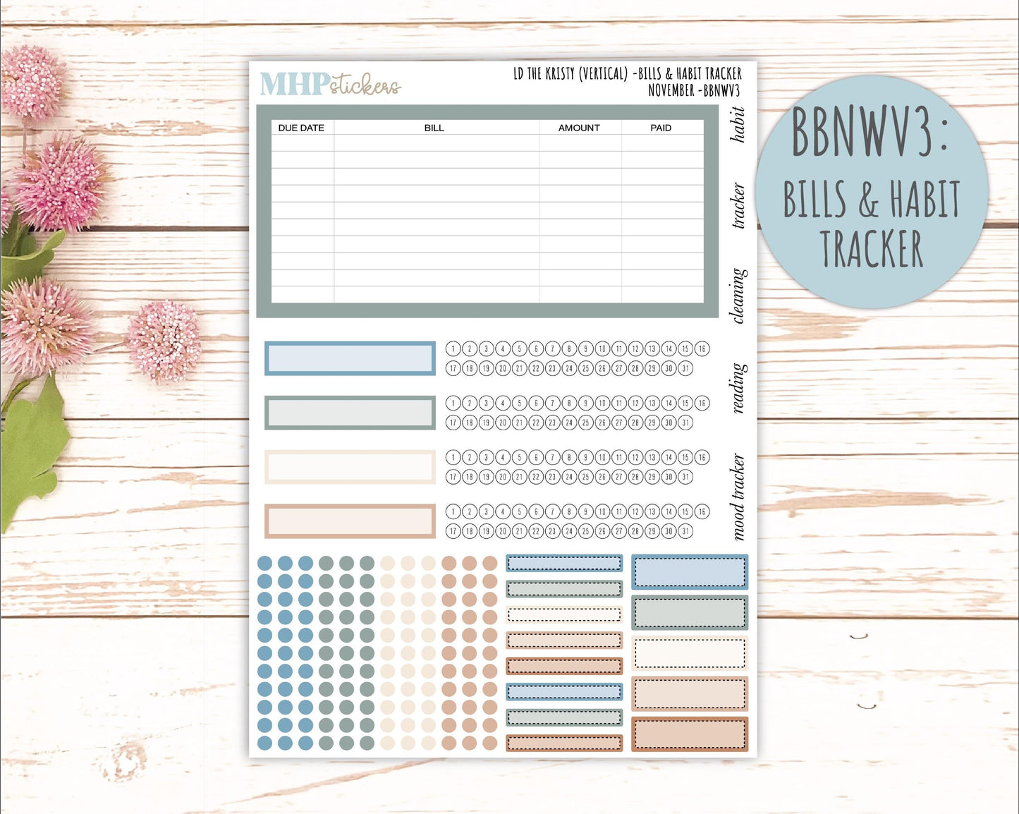 NOVEMBER Stickers for The Mae & Kristy Laurel Denise Planners (formerly Book Bound Planner). Neutral Color || BBN