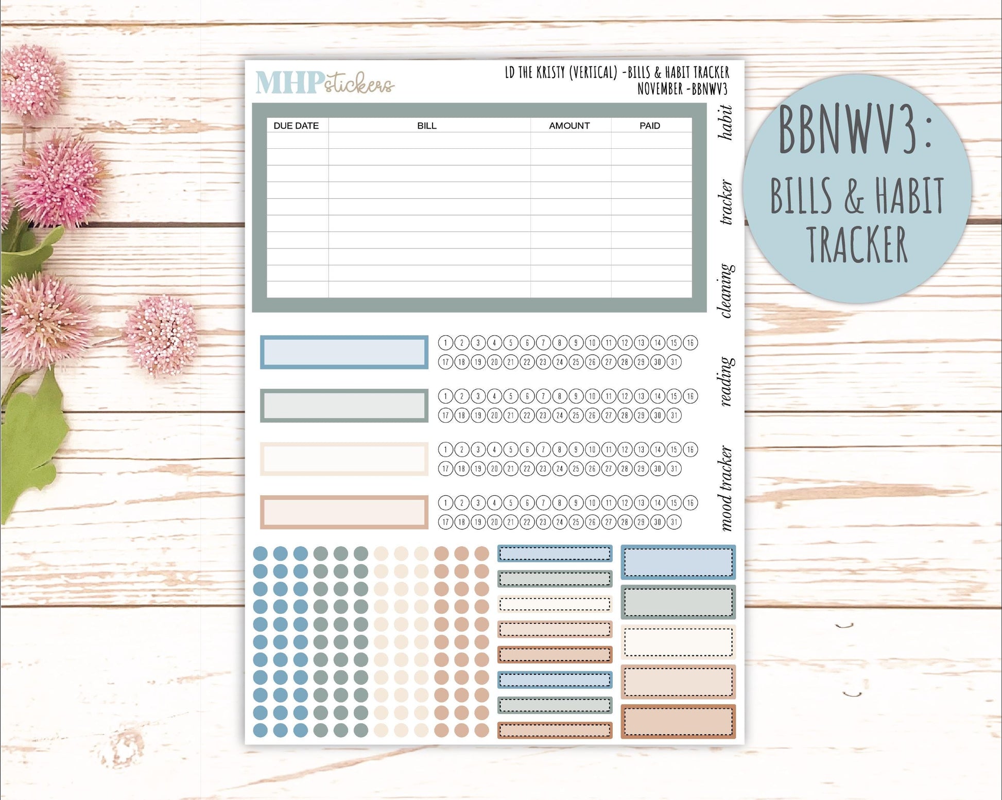 NOVEMBER Stickers for The Mae & Kristy Laurel Denise Planners (formerly Book Bound Planner). Neutral Color || BBN