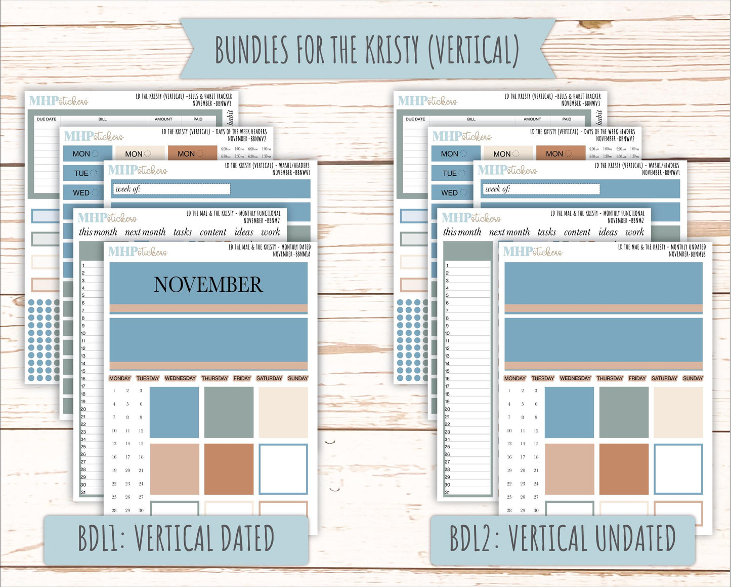 NOVEMBER Stickers for The Mae & Kristy Laurel Denise Planners (formerly Book Bound Planner). Neutral Color || BBN
