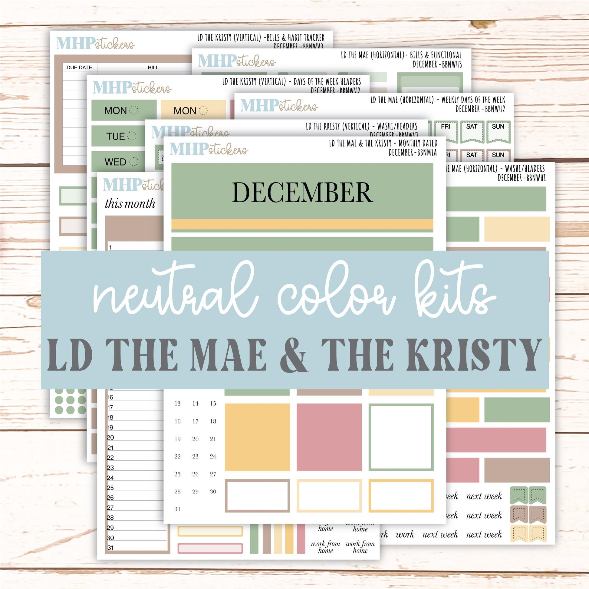 DECEMBER Stickers for The Mae & Kristy Laurel Denise Planners (formerly Book Bound Planner). Neutral Color || BBN