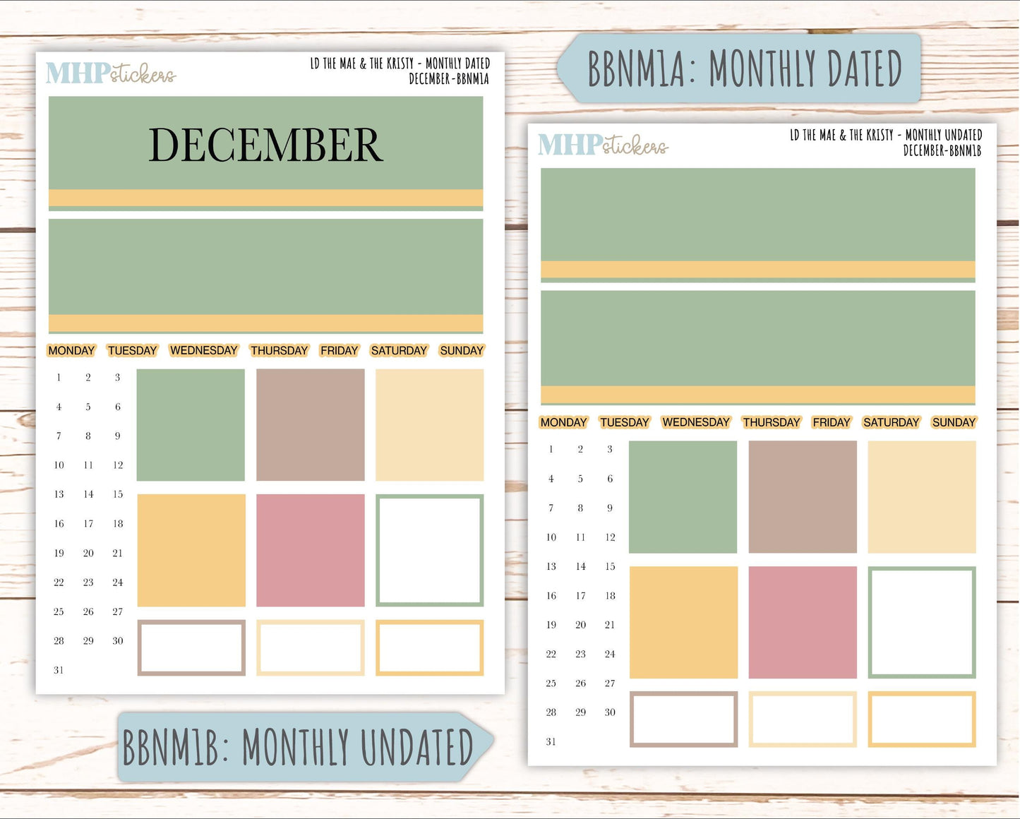 DECEMBER Stickers for The Mae & Kristy Laurel Denise Planners (formerly Book Bound Planner). Neutral Color || BBN