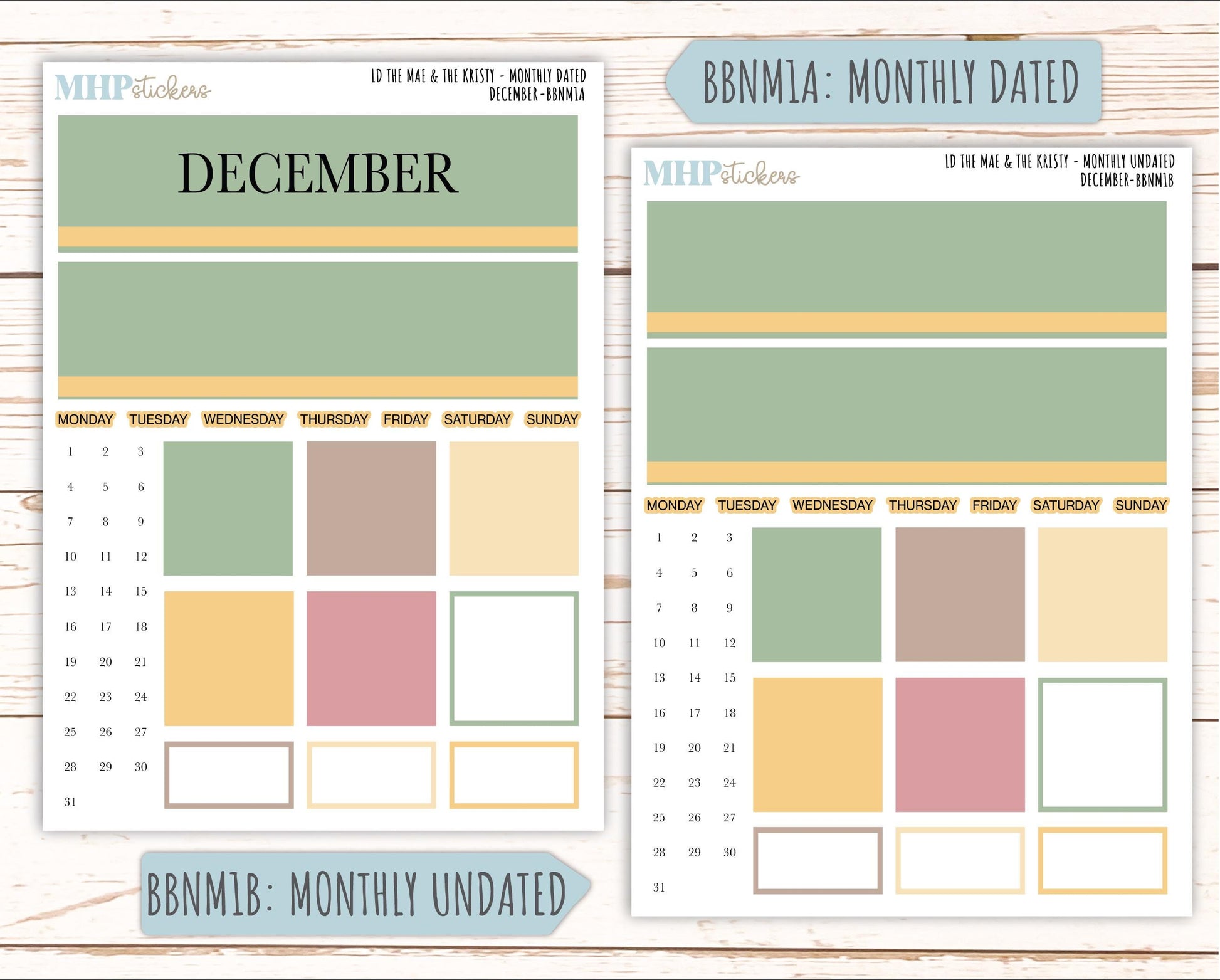 DECEMBER Stickers for The Mae & Kristy Laurel Denise Planners (formerly Book Bound Planner). Neutral Color || BBN