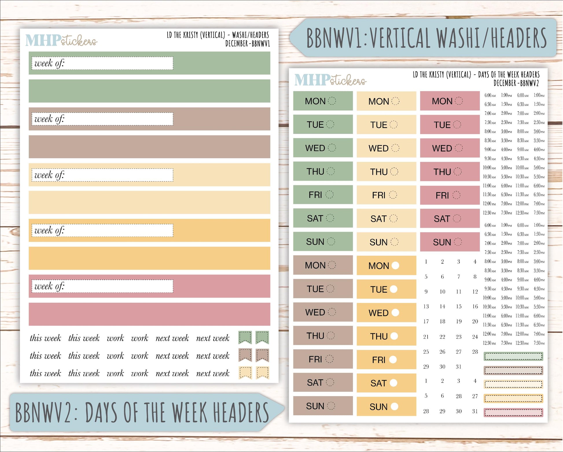 DECEMBER Stickers for The Mae & Kristy Laurel Denise Planners (formerly Book Bound Planner). Neutral Color || BBN