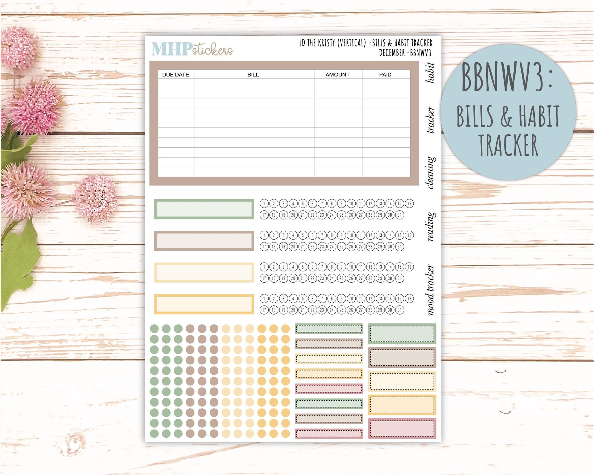 DECEMBER Stickers for The Mae & Kristy Laurel Denise Planners (formerly Book Bound Planner). Neutral Color || BBN