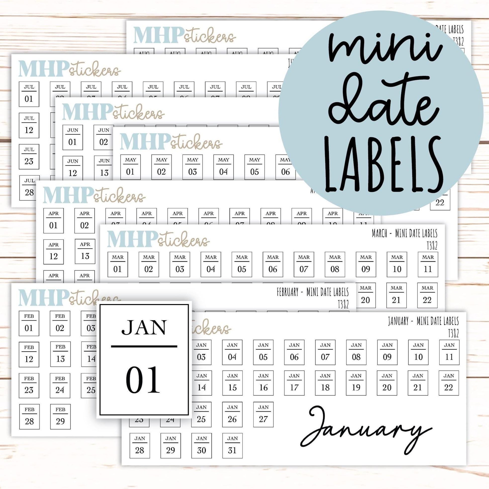 Mini Date Labels for Planners. Sticker Planners || T382