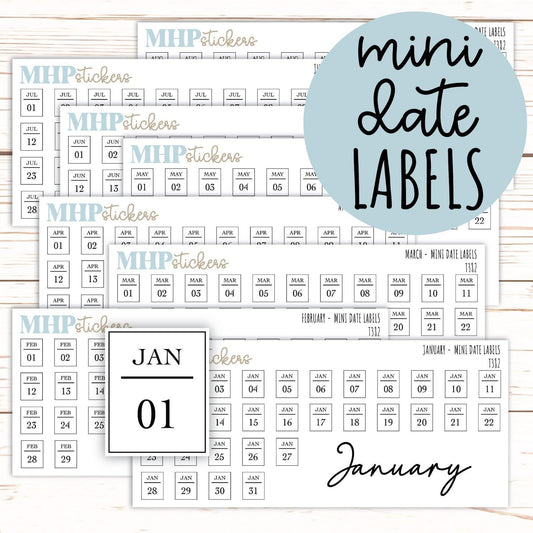 Mini Date Labels for Planners. Sticker Planners || T382