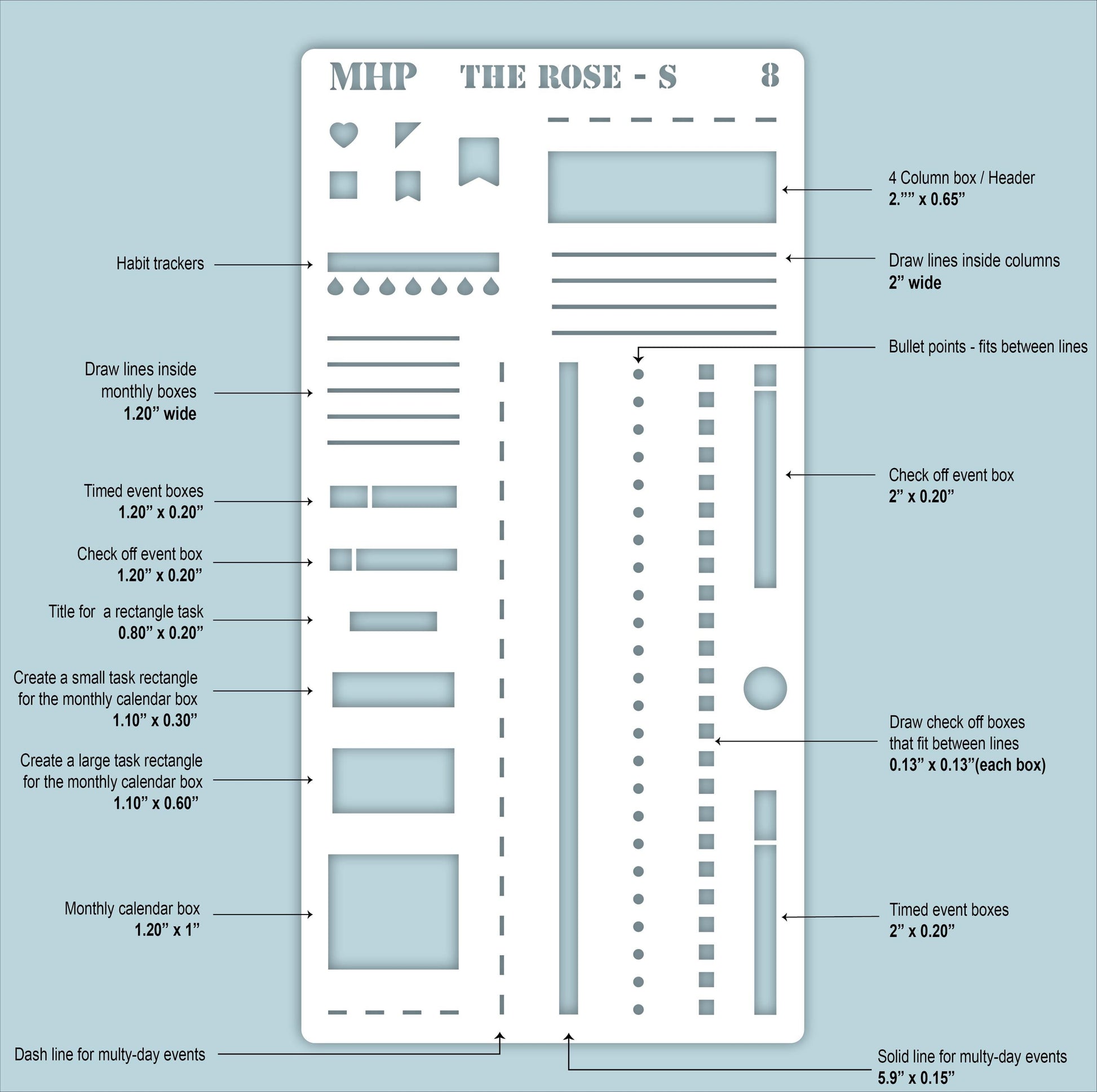 STENCIL #8 for The Small Laurel Denise's Planner The Rose (Formerly Mini Project Planner) || STL