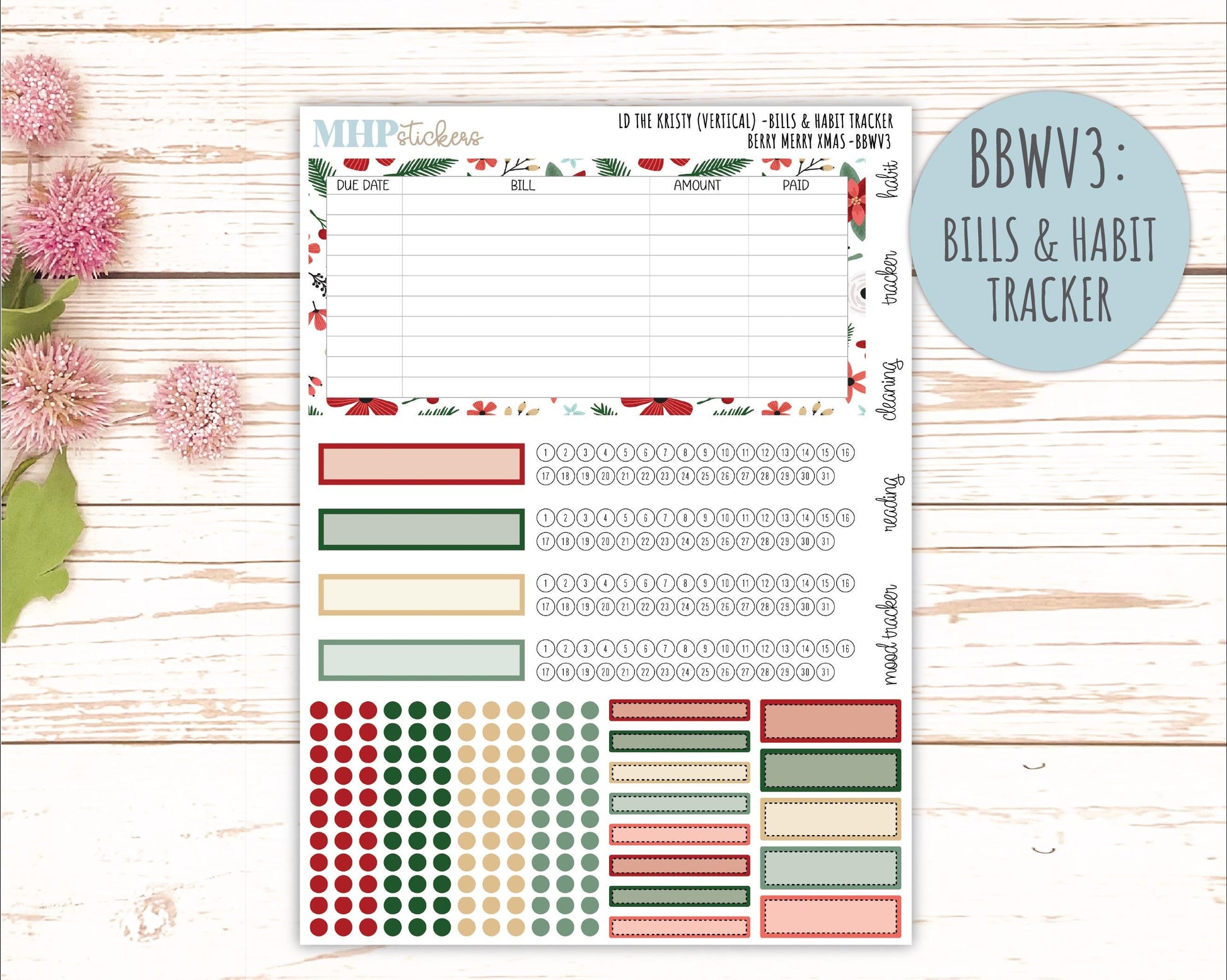 DECEMBER 2025 Stickers for The Mae & The Kristy Laurel Denise Planners ( Formerly Book Bound Planner) "Berry merry XMas" || BB