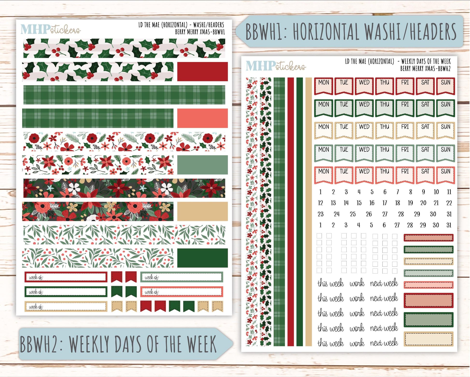 DECEMBER 2025 Stickers for The Mae & The Kristy Laurel Denise Planners ( Formerly Book Bound Planner) "Berry merry XMas" || BB