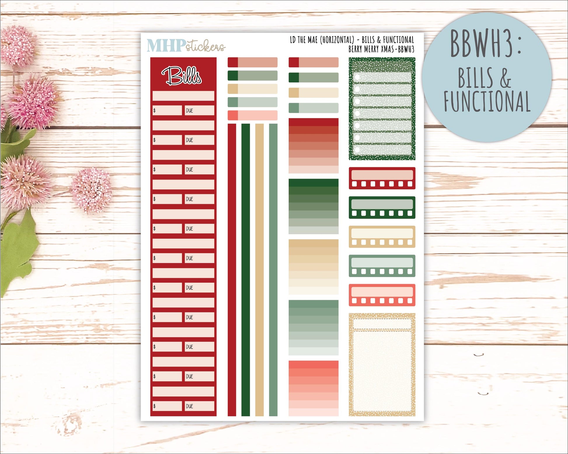 DECEMBER 2025 Stickers for The Mae & The Kristy Laurel Denise Planners ( Formerly Book Bound Planner) "Berry merry XMas" || BB
