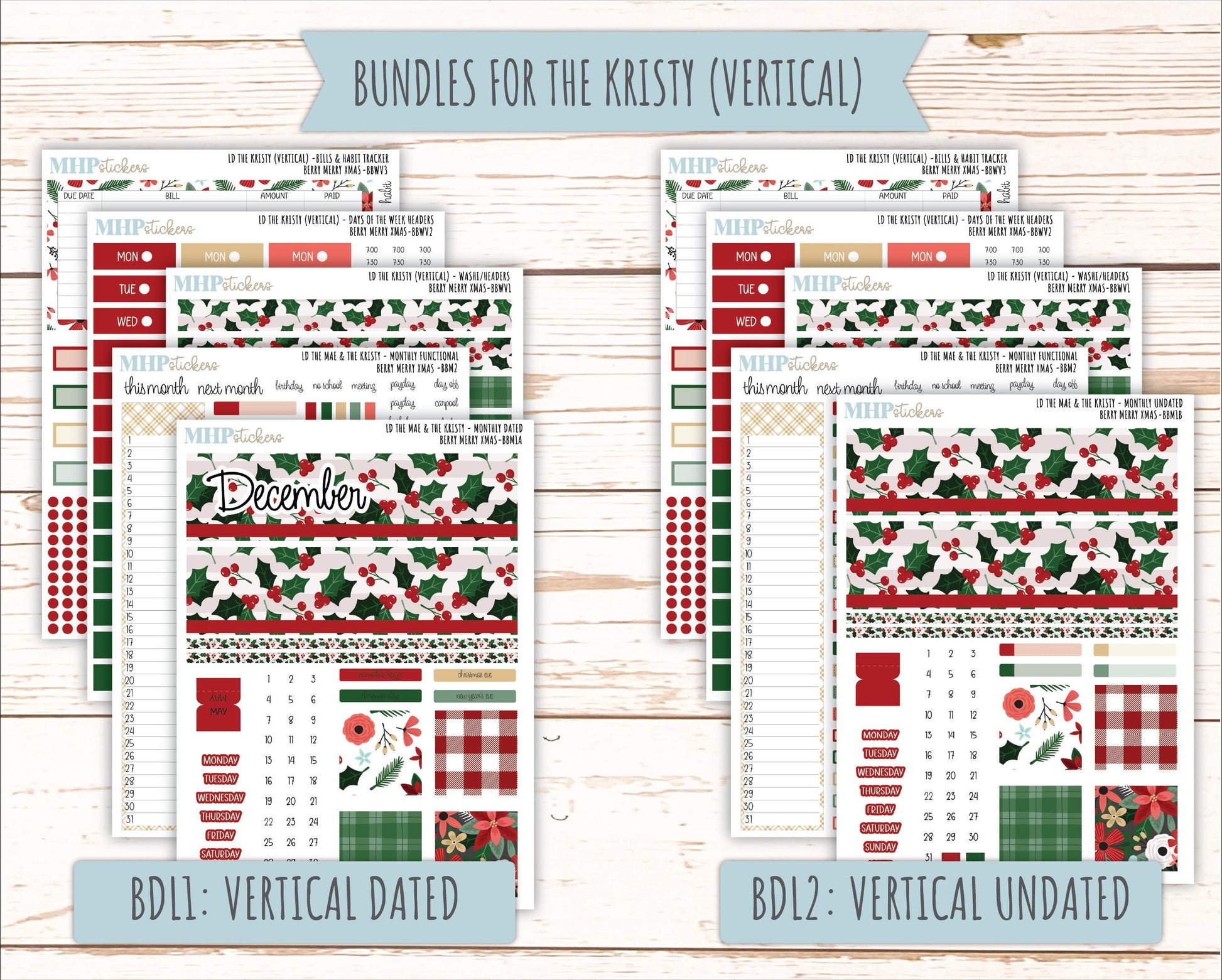 DECEMBER 2025 Stickers for The Mae & The Kristy Laurel Denise Planners ( Formerly Book Bound Planner) "Berry merry XMas" || BB