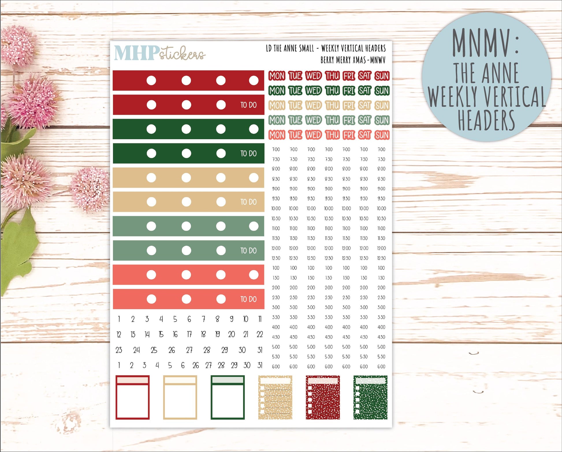 DECEMBER 2025 Stickers for Small Nancy & Anne Laurel Denise Planners. (Formerly Mini Planner) "Berry Merry Xmas" || MN
