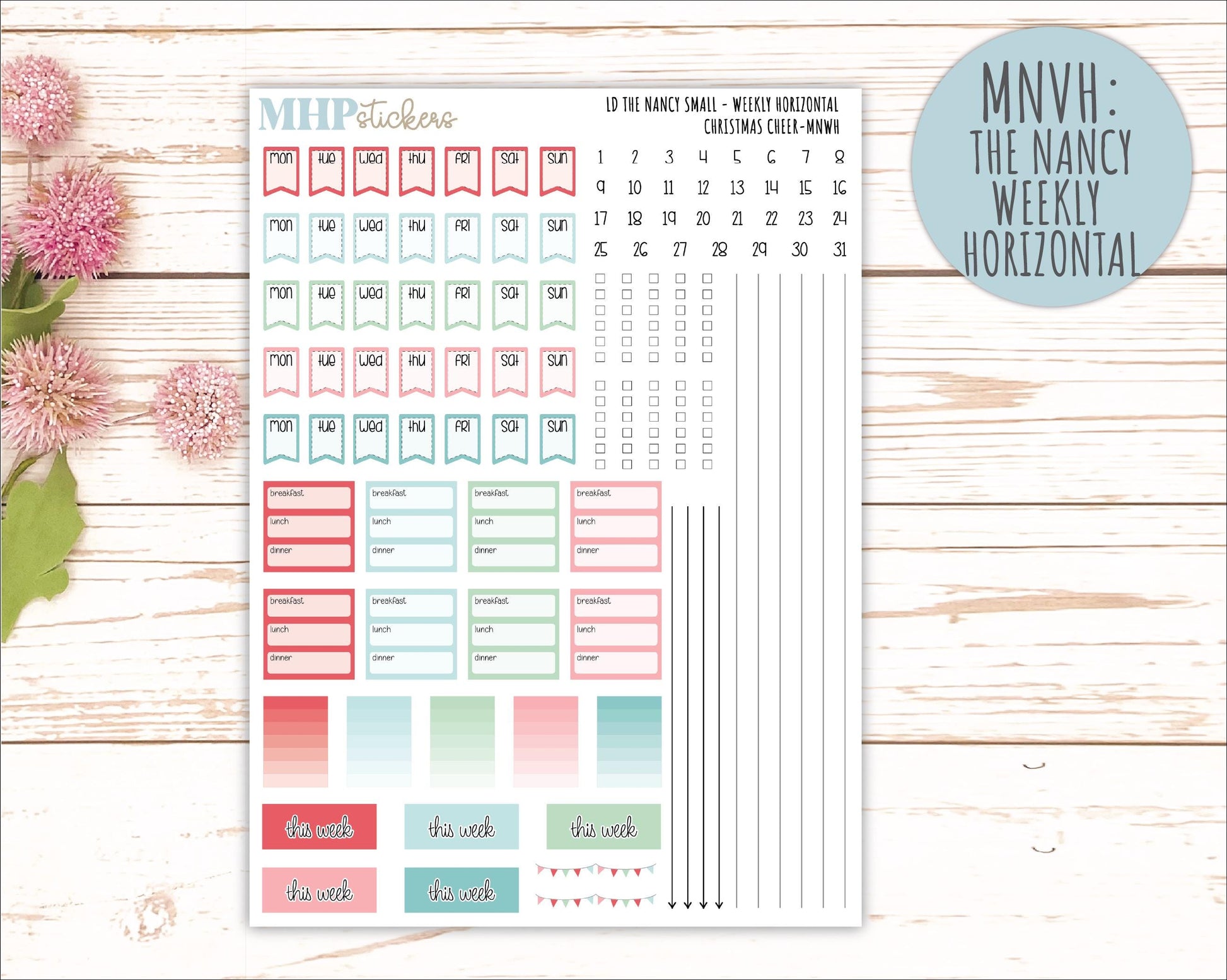 DECEMBER 2025 Stickers for Small Nancy & Anne Laurel Denise Planners. (Formerly Mini Planner) "Christmas Cheer" || MN