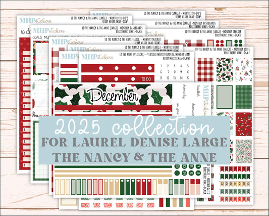 DECEMBER 2025 Stickers for Large-size Horizontal & Vertical Laurel Denise Planners. (Formerly Original Size) "Berry Merry Xmas" || OG