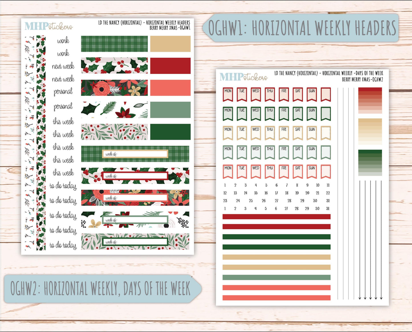 DECEMBER 2025 Stickers for Large-size Horizontal & Vertical Laurel Denise Planners. (Formerly Original Size) "Berry Merry Xmas" || OG