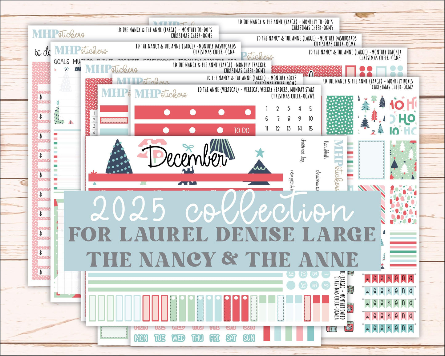 DECEMBER 2025 Stickers for Large-size Horizontal & Vertical Laurel Denise Planners. (Formerly Original Size) "Christmas Cheer" || OG