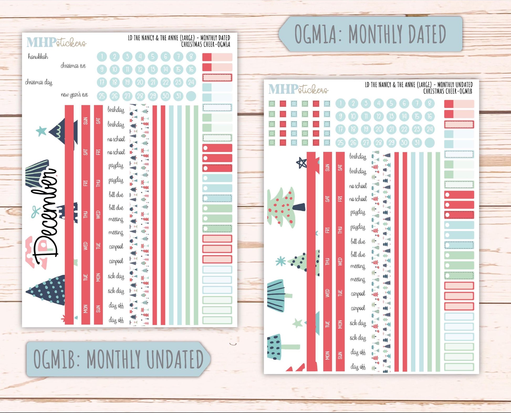 DECEMBER 2025 Stickers for Large-size Horizontal & Vertical Laurel Denise Planners. (Formerly Original Size) "Christmas Cheer" || OG