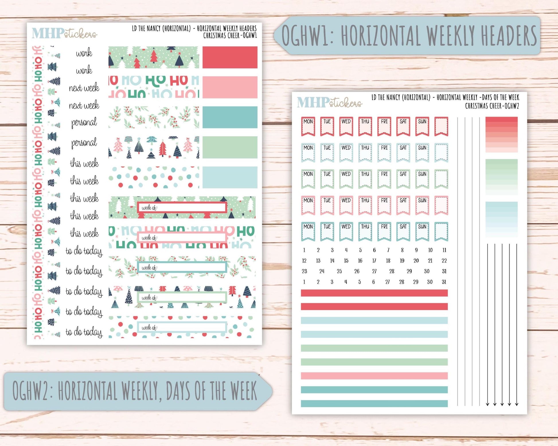 DECEMBER 2025 Stickers for Large-size Horizontal & Vertical Laurel Denise Planners. (Formerly Original Size) "Christmas Cheer" || OG