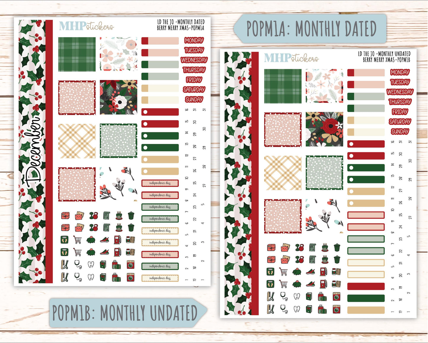 DECEMBER 2025 Stickers for The Jo Laurel Denise Planner (Formerly Pop-Up Planner) "Berry Merry Xmas" || POP