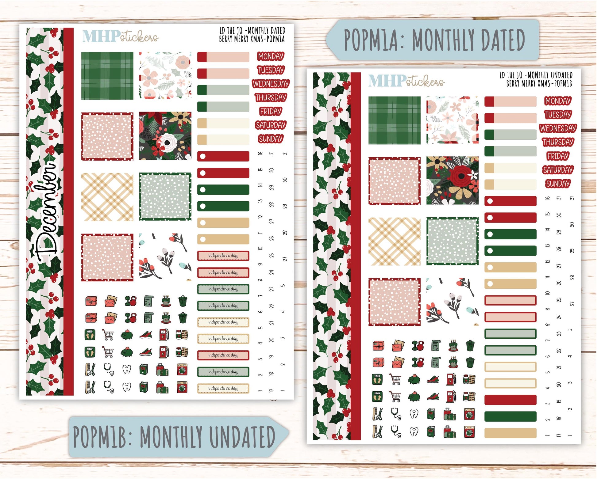 DECEMBER 2025 Stickers for The Jo Laurel Denise Planner (Formerly Pop-Up Planner) "Berry Merry Xmas" || POP