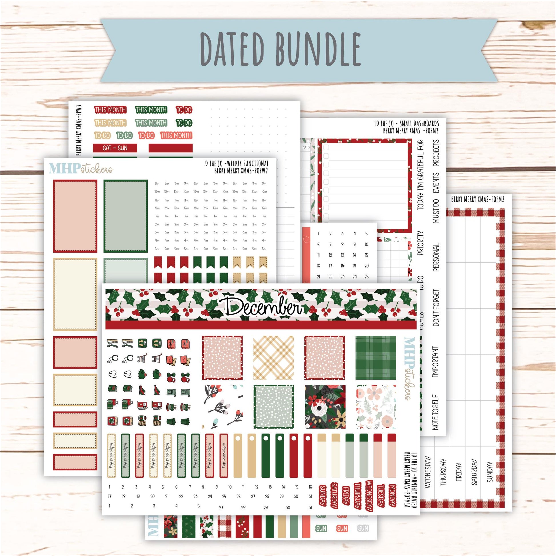 DECEMBER 2025 Stickers for The Jo Laurel Denise Planner (Formerly Pop-Up Planner) "Berry Merry Xmas" || POP