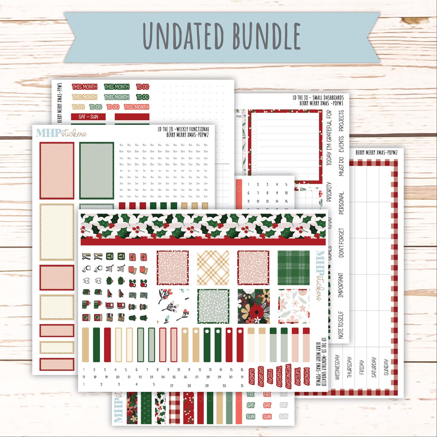DECEMBER 2025 Stickers for The Jo Laurel Denise Planner (Formerly Pop-Up Planner) "Berry Merry Xmas" || POP