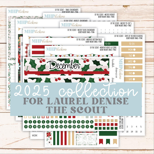 DECEMBER 2025 Stickers for the Large Laurel Denise Scout Planner (formerly Portrait Planner) "Berry Merry Xmas" || PT
