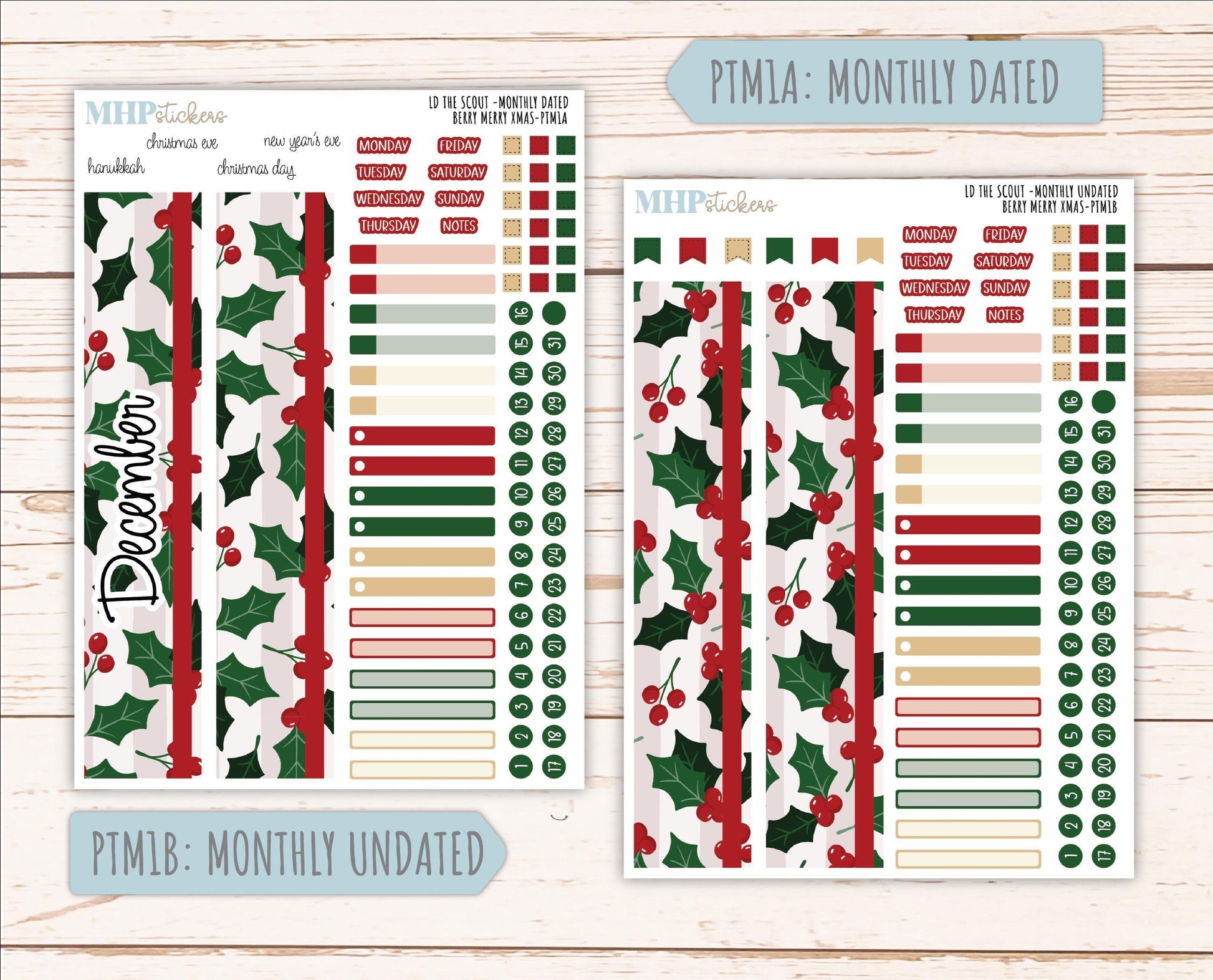 DECEMBER 2025 Stickers for the Large Laurel Denise Scout Planner (formerly Portrait Planner) "Berry Merry Xmas" || PT