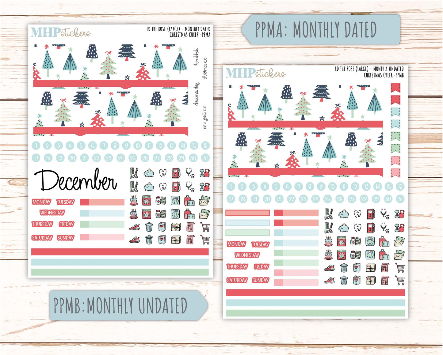 DECEMBER Stickers for the large Laurel Denise Rose Planner (Formerly Project Planner) "Christmas Cheer" || PP