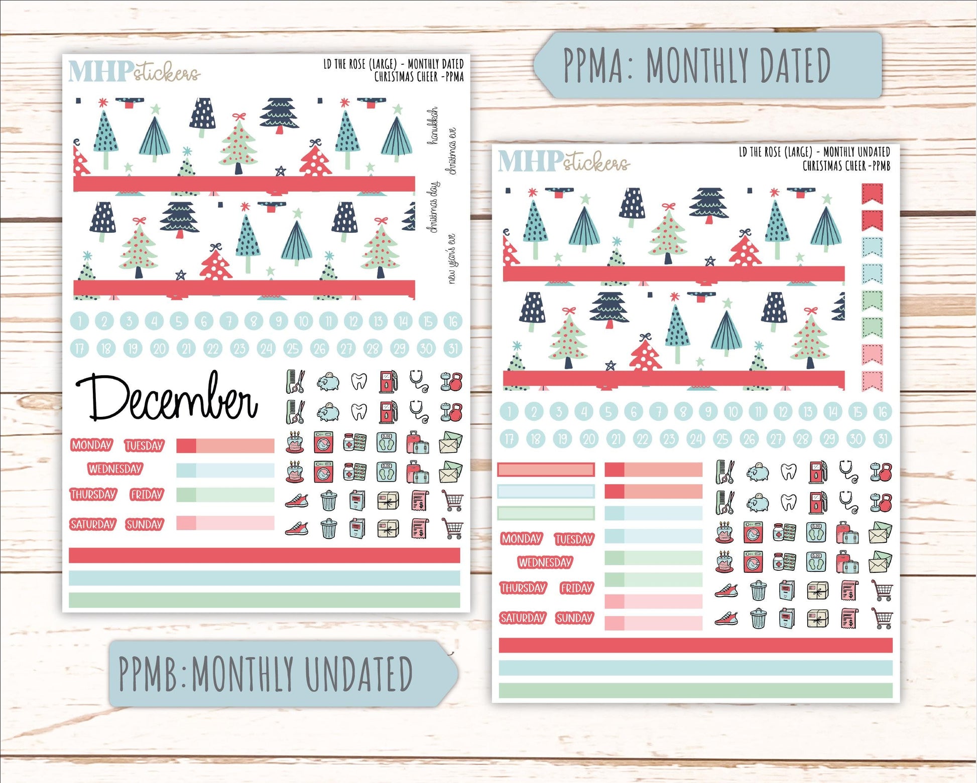 DECEMBER Stickers for the large Laurel Denise Rose Planner (Formerly Project Planner) "Christmas Cheer" || PP