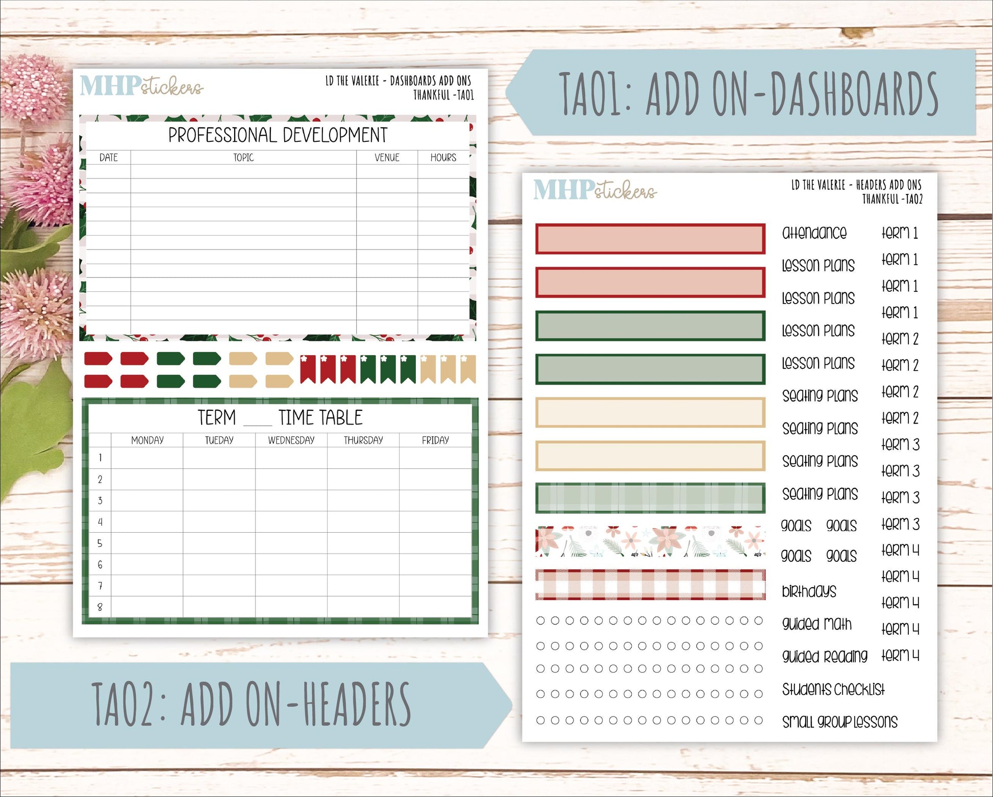 DECEMBER Stickers for The Valerie Laurel Denise Planner (Formerly Teacher Planner) "Berry Merry Xmas" || TC