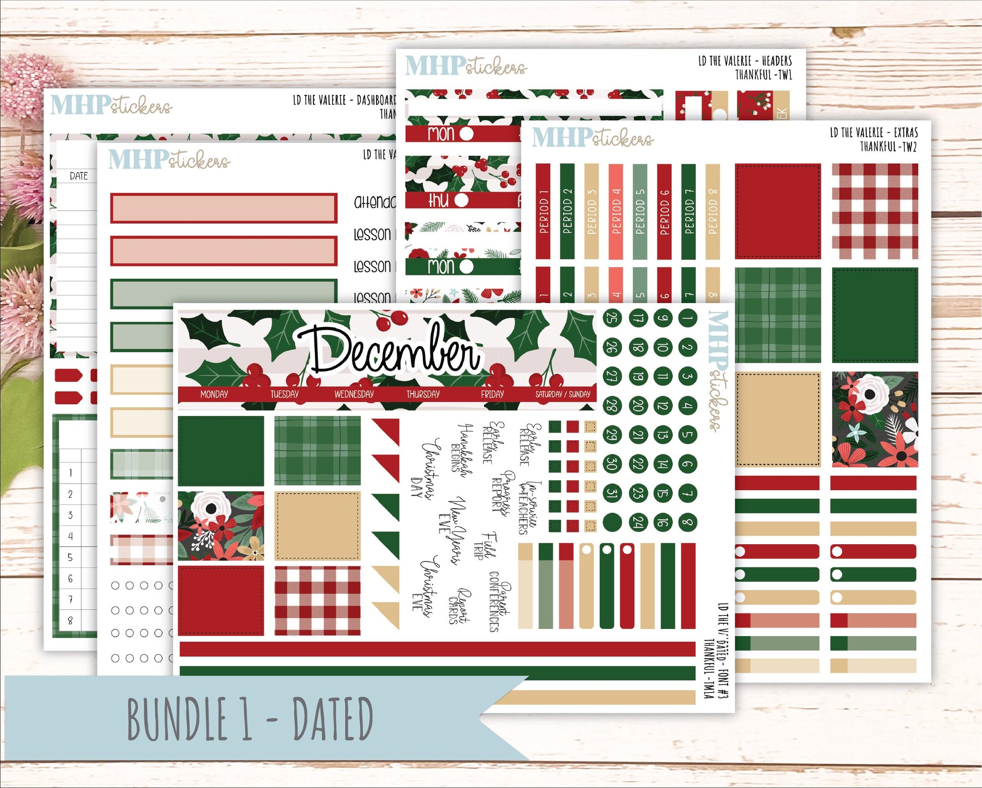 DECEMBER Stickers for The Valerie Laurel Denise Planner (Formerly Teacher Planner) "Berry Merry Xmas" || TC