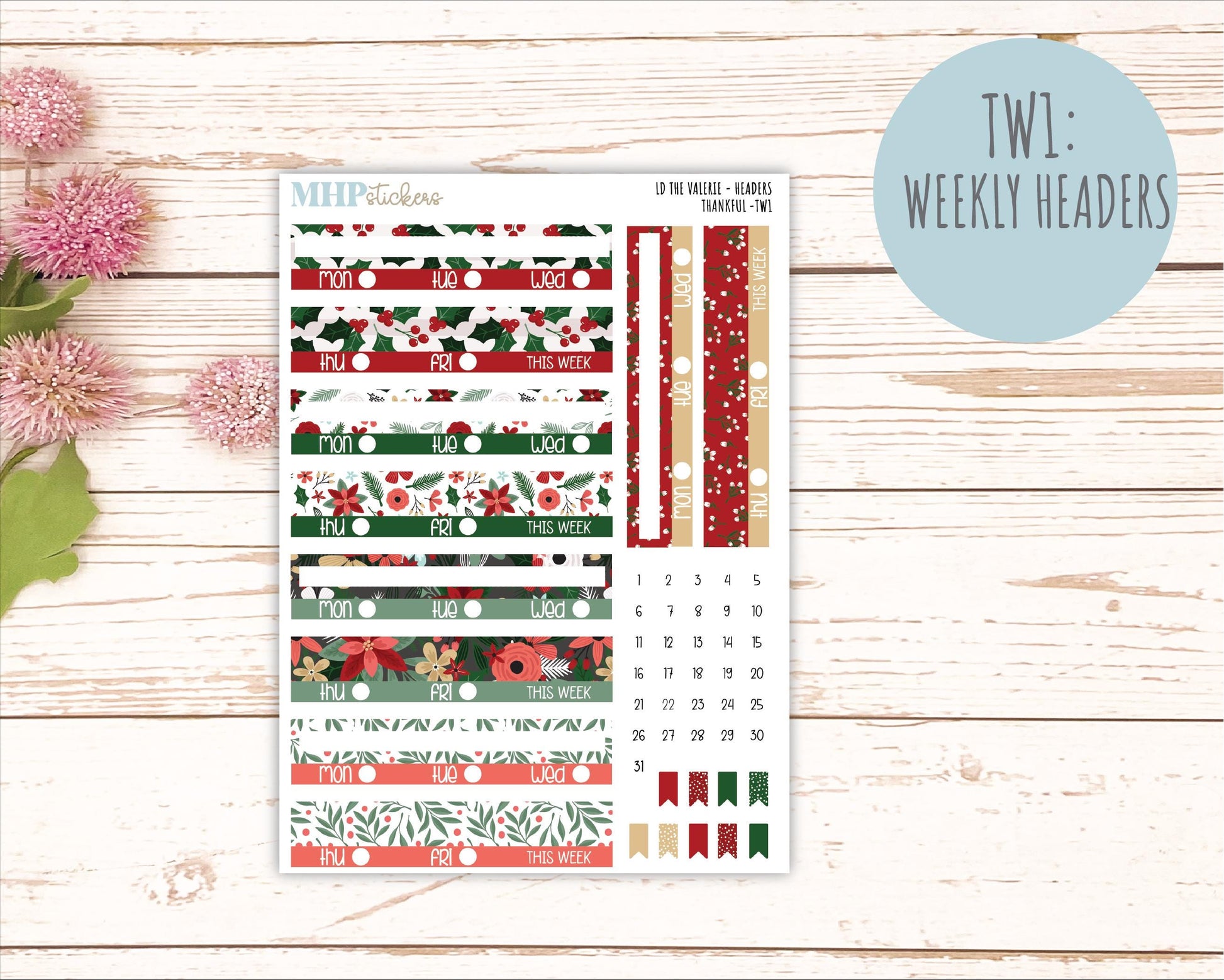 DECEMBER Stickers for The Valerie Laurel Denise Planner (Formerly Teacher Planner) "Berry Merry Xmas" || TC