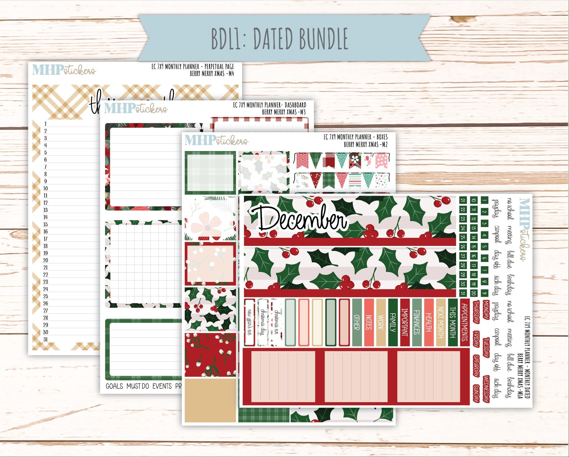 DECEMBER MONTHLY Kit for 7x9 Erin Condren Planners. 2025 Collection "Berry Merry Xmas" || ECM