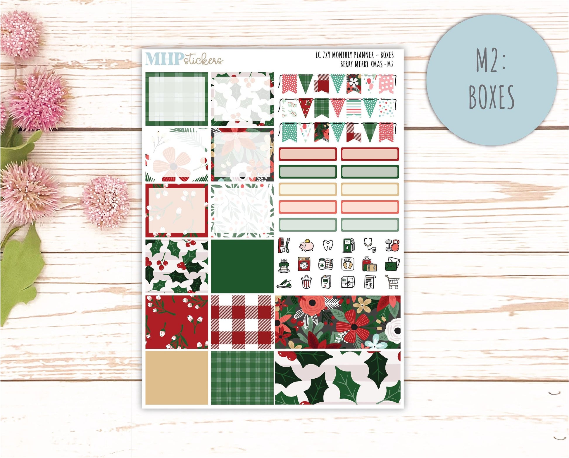 DECEMBER MONTHLY Kit for 7x9 Erin Condren Planners. 2025 Collection "Berry Merry Xmas" || ECM