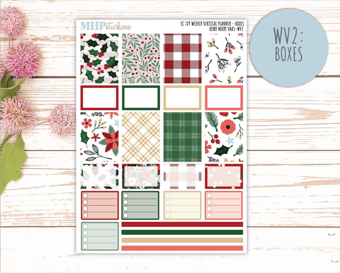 DECEMBER Weekly Vertical Kits for 7x9 Erin Condren Planners. "Berry Merry Xmas" || ECWV