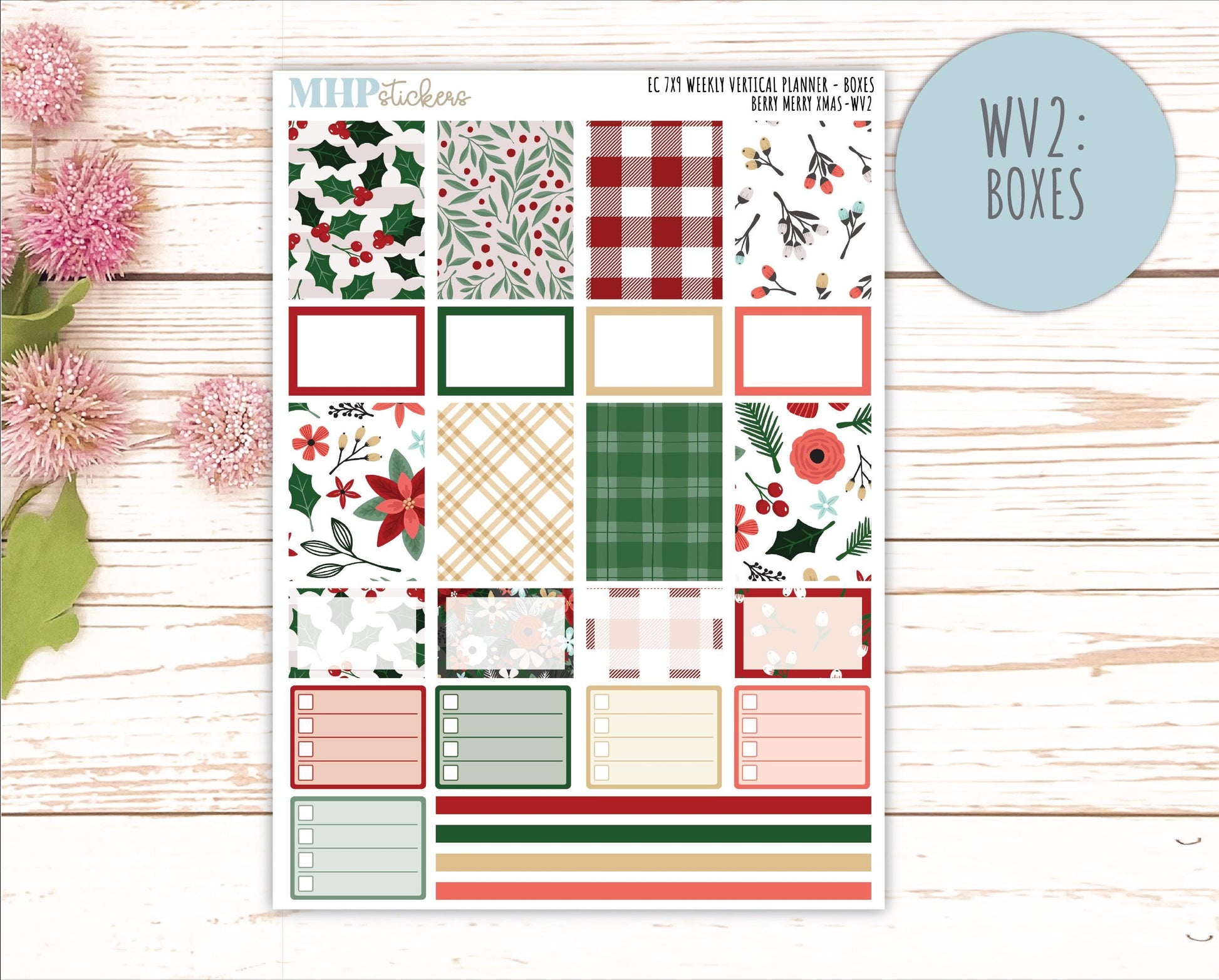 DECEMBER Weekly Vertical Kits for 7x9 Erin Condren Planners. "Berry Merry Xmas" || ECWV