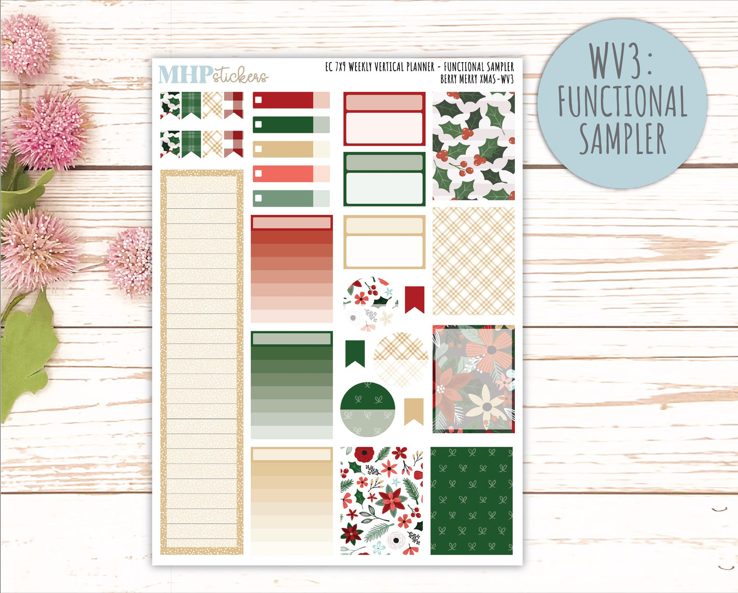 DECEMBER Weekly Vertical Kits for 7x9 Erin Condren Planners. "Berry Merry Xmas" || ECWV