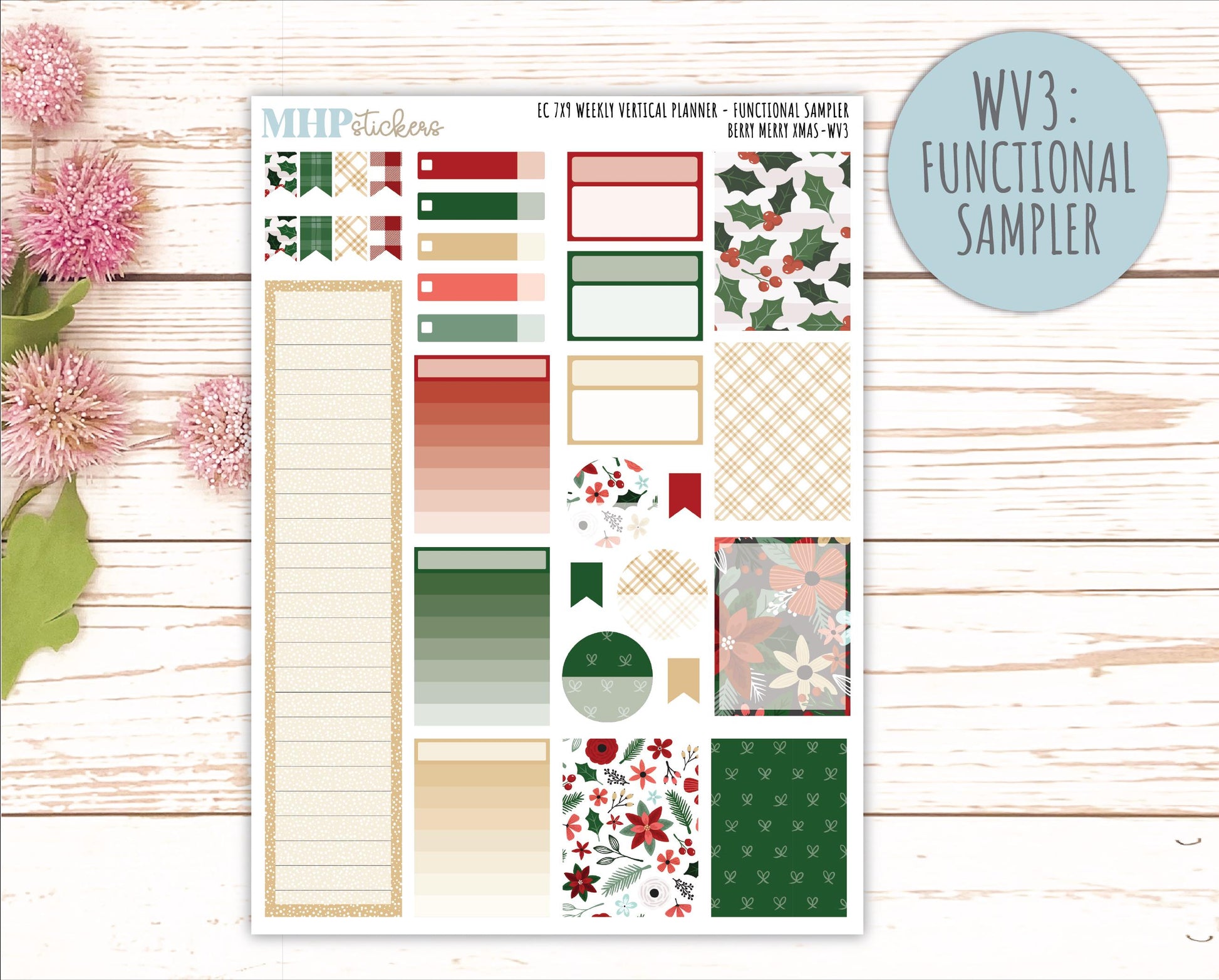 DECEMBER Weekly Vertical Kits for 7x9 Erin Condren Planners. "Berry Merry Xmas" || ECWV