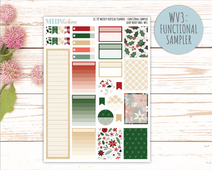 DECEMBER Weekly Vertical Kits for 7x9 Erin Condren Planners. "Berry Merry Xmas" || ECWV