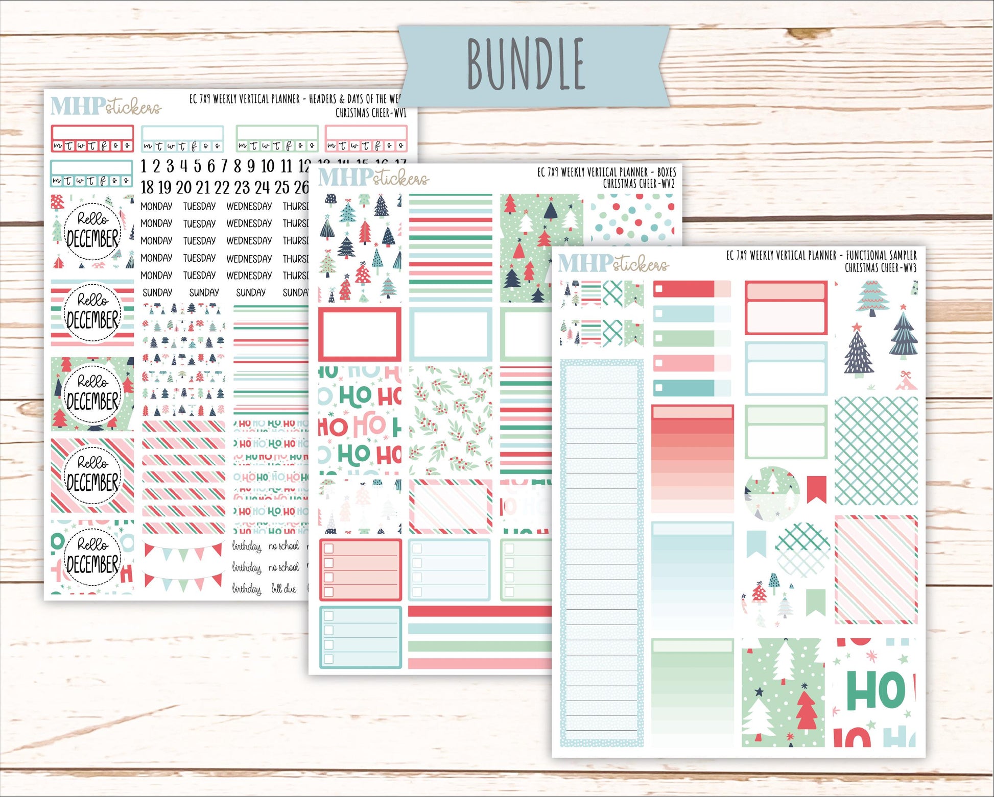 DECEMBER Weekly Vertical Kits for 7x9 Erin Condren Planners. "Christmas Cheer" || ECWV