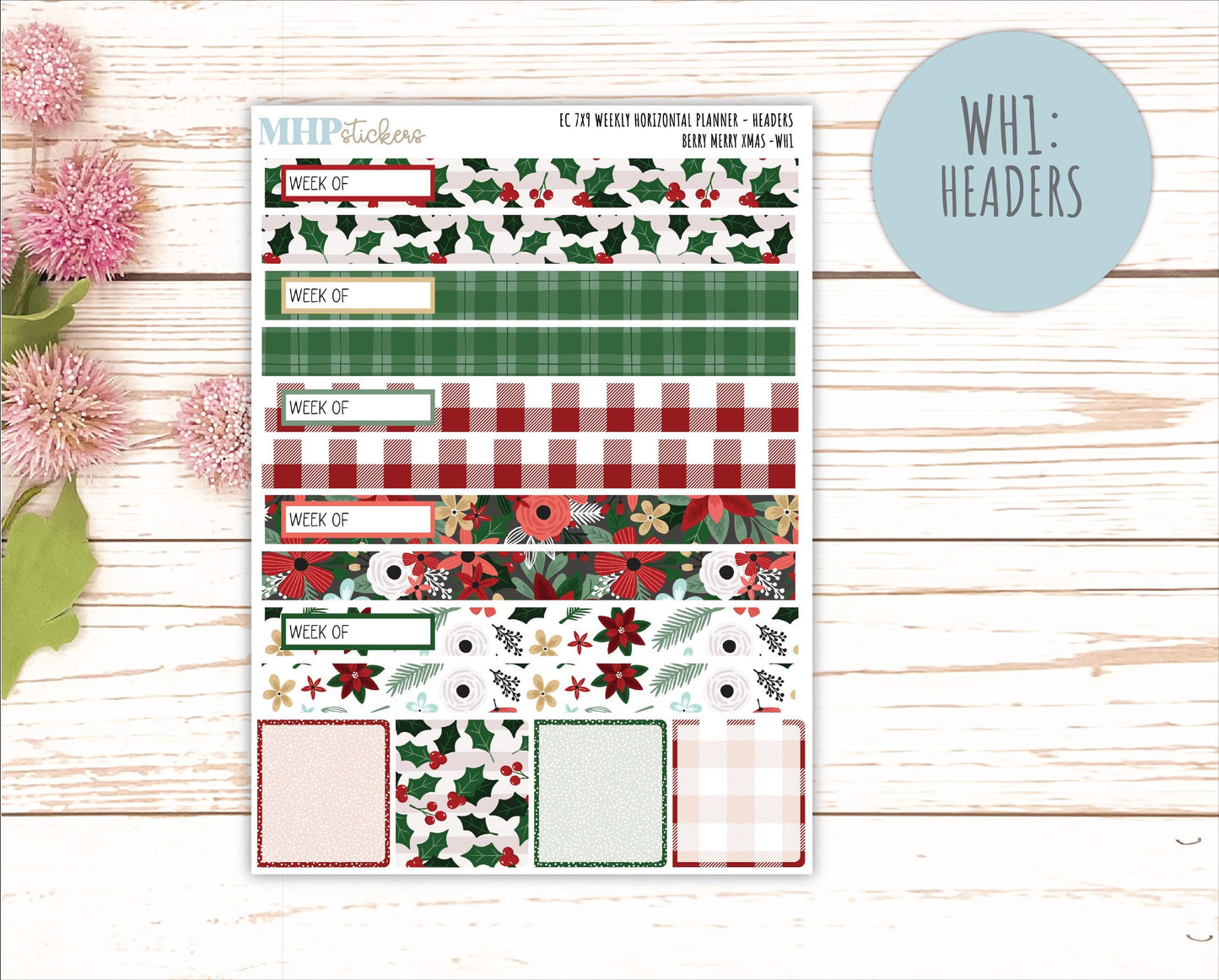 DECEMBER Weekly Horizontal Planning Kit for 7x9 Erin Condren Planners. "Berry Merry Xmas" || ECWH
