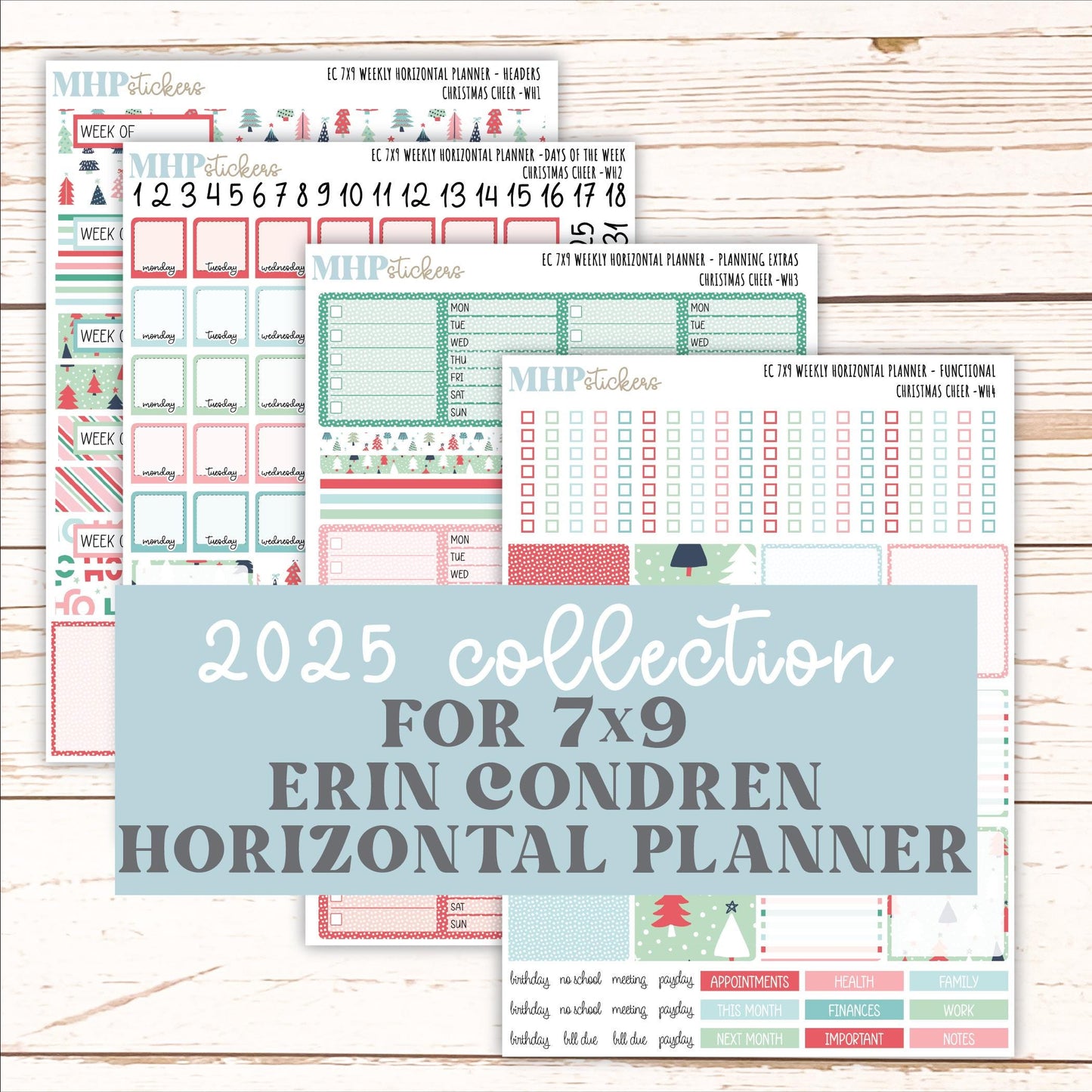 DECEMBER Weekly Horizontal Planning Kit for 7x9 Erin Condren Planners. "Christmas Cheer" || ECWH