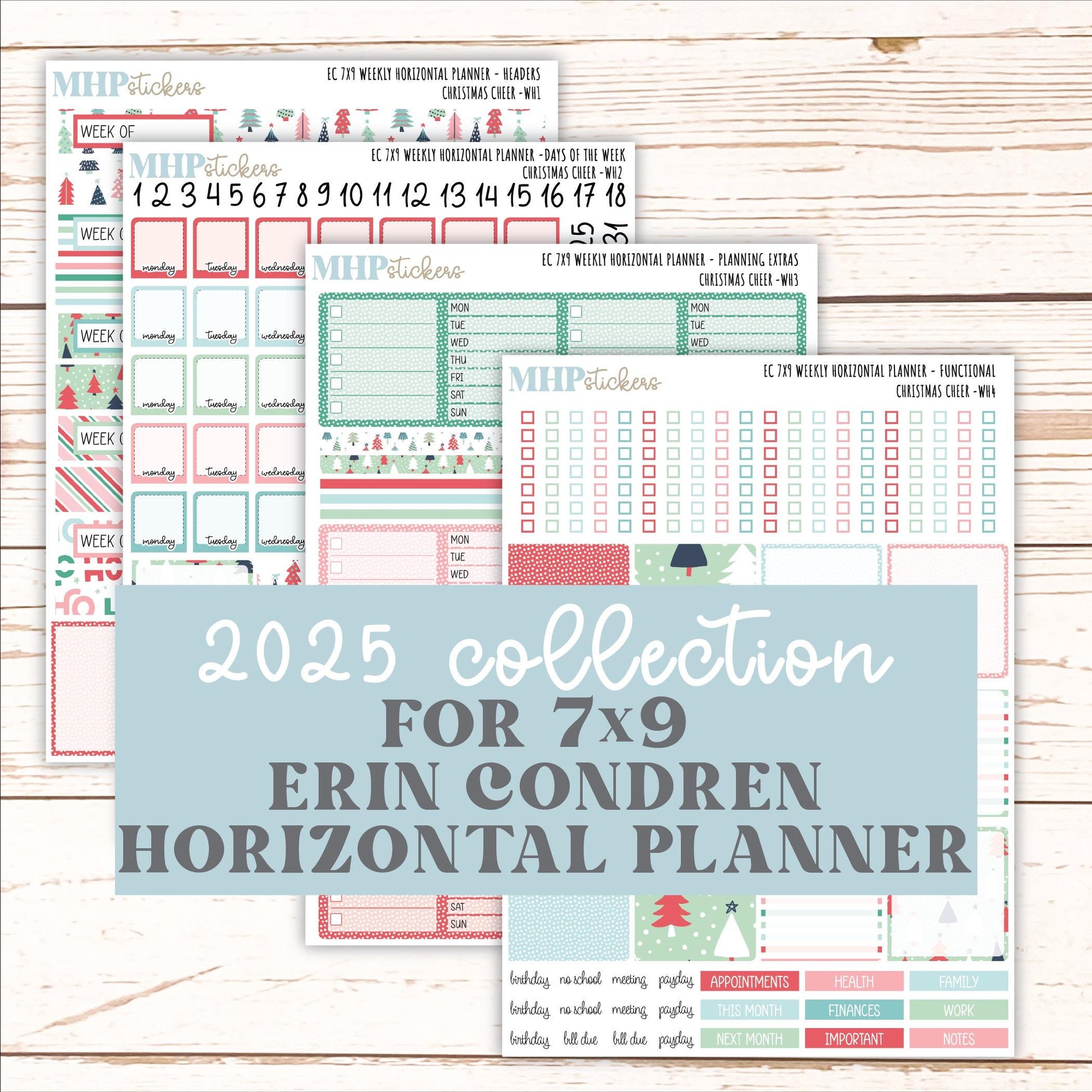 DECEMBER Weekly Horizontal Planning Kit for 7x9 Erin Condren Planners. "Christmas Cheer" || ECWH