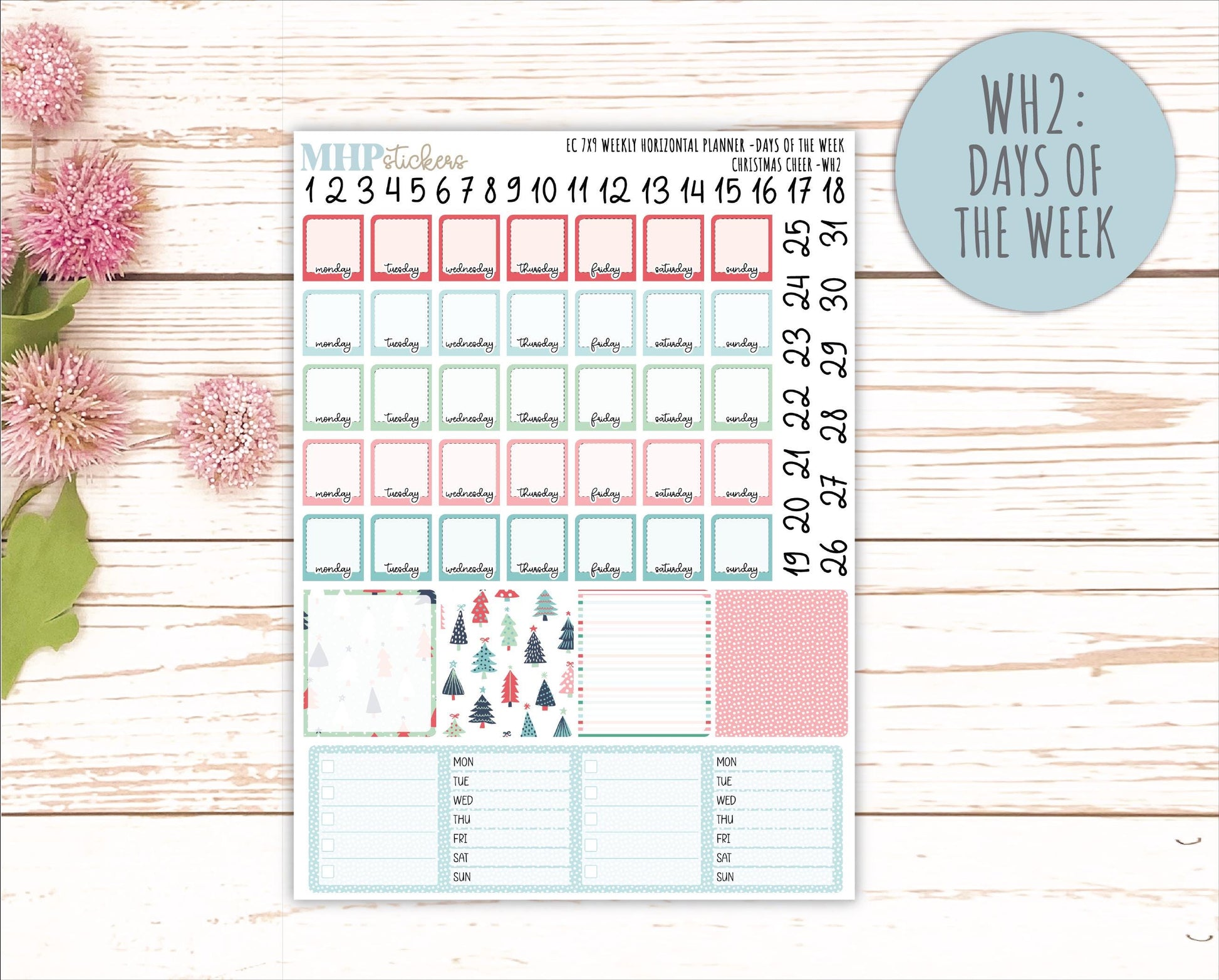 DECEMBER Weekly Horizontal Planning Kit for 7x9 Erin Condren Planners. "Christmas Cheer" || ECWH