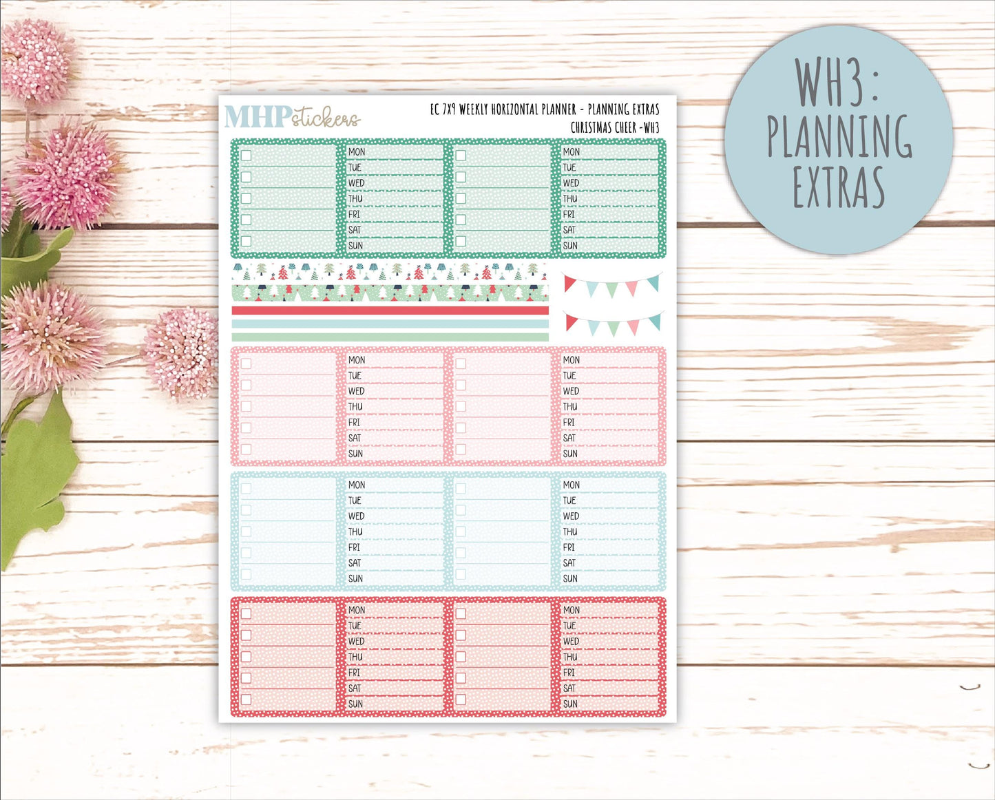 DECEMBER Weekly Horizontal Planning Kit for 7x9 Erin Condren Planners. "Christmas Cheer" || ECWH