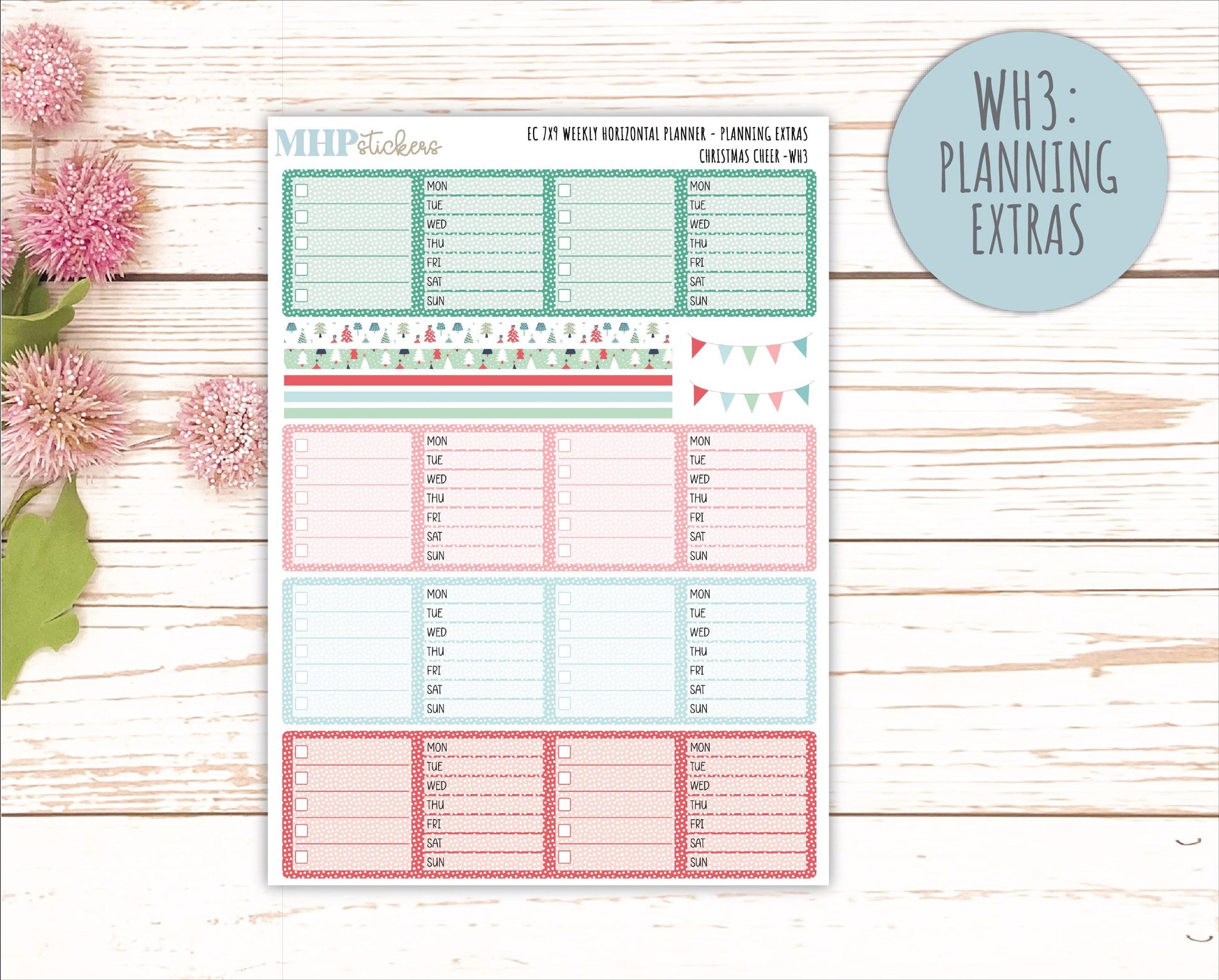 DECEMBER Weekly Horizontal Planning Kit for 7x9 Erin Condren Planners. "Christmas Cheer" || ECWH