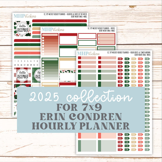 DECEMBER Weekly Hourly Planning Kits for 7x9 Erin Condren Planners. "Berry Merry Xmas" || ECWHR