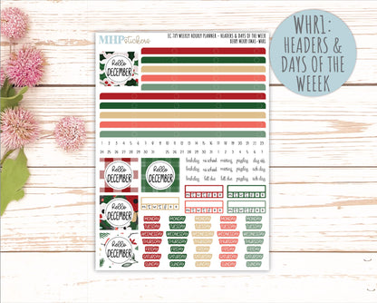 DECEMBER Weekly Hourly Planning Kits for 7x9 Erin Condren Planners. "Berry Merry Xmas" || ECWHR