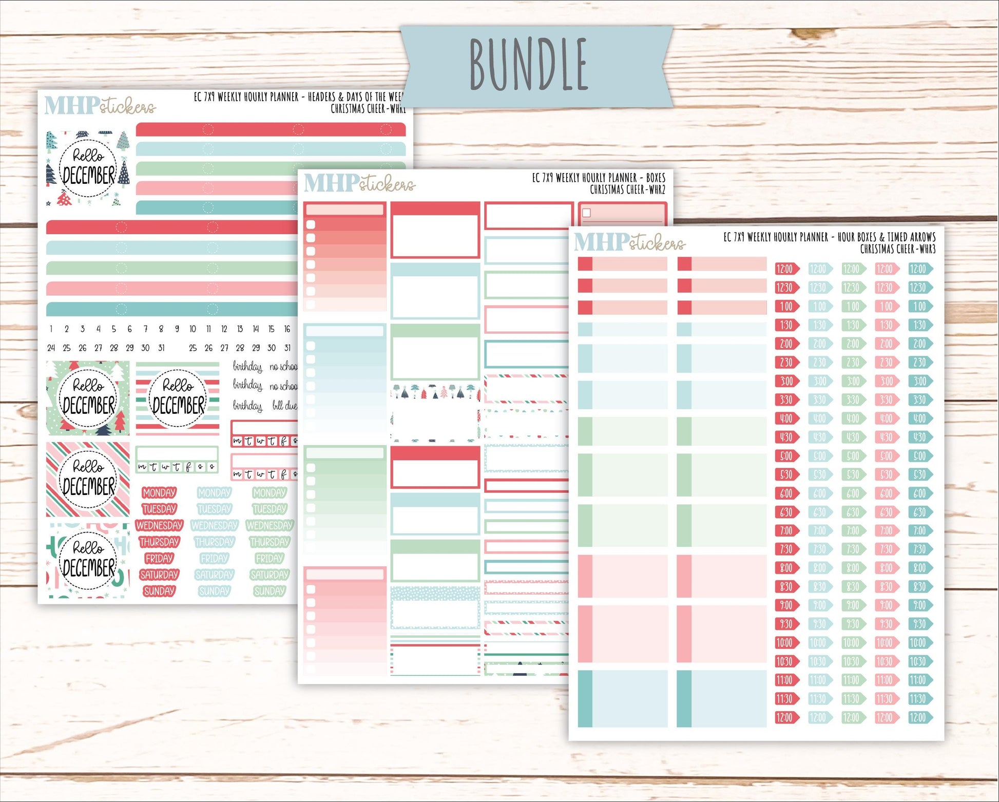 DECEMBER Weekly Hourly Planning Kits for 7x9 Erin Condren Planners. "Christmas Cheer" || ECWHR